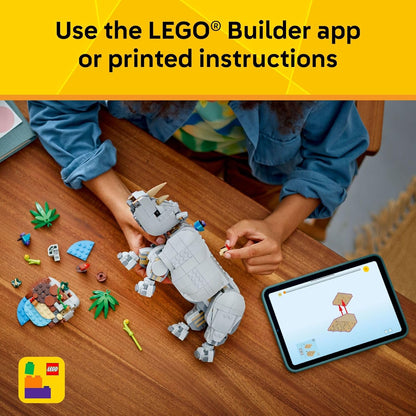 LEGO Creator 3 in 1 Wild Animals: Majestic Rhino with Birds Pretend Play Toy for Kids 31171