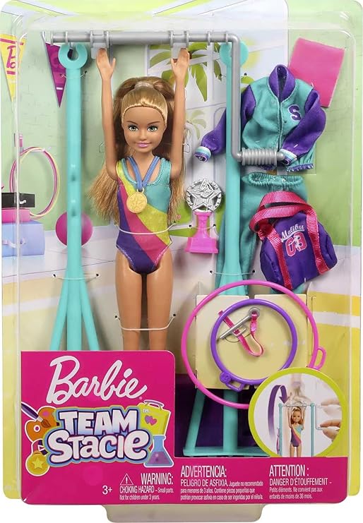 Barbie Team Stacie™ Doll and Gymnastics Playset with Spinning Bar and 7 Themed Accessories for 3 to 7 Year Olds