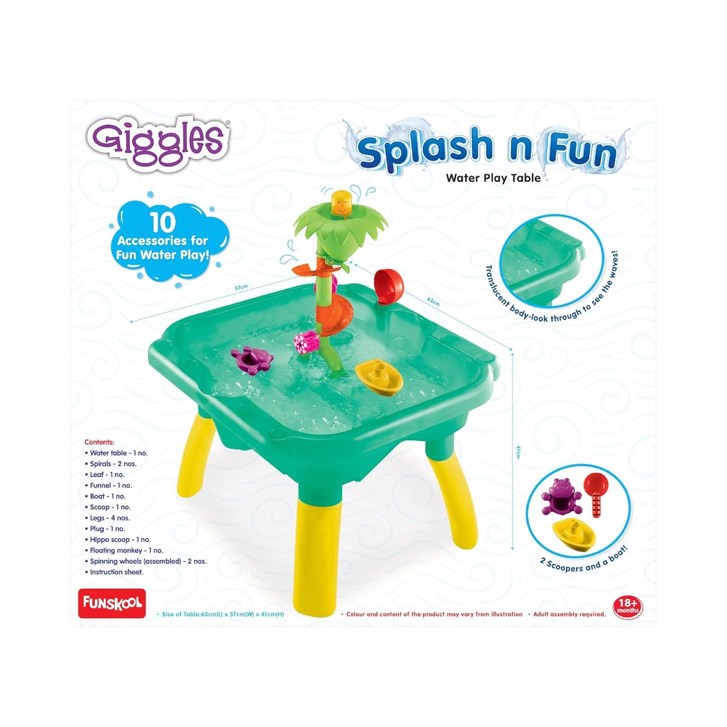 Kid Giggles Splash N Fun Water Play Table, 10 Accessories for Water Fun Play, Ideal for Pre-Schoolers, Multi-Colour.(PACK OF 2)
