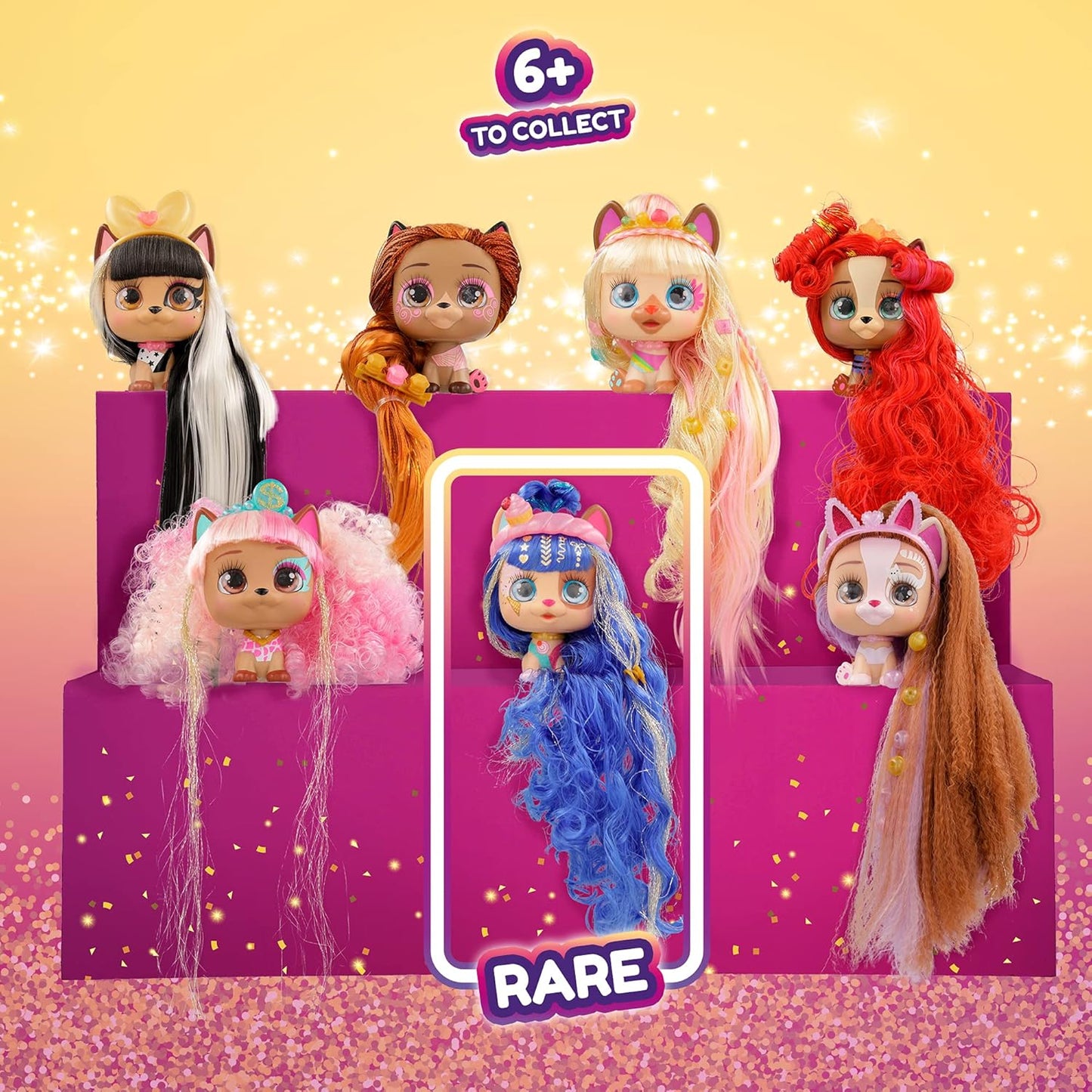 Vip Pets Celebripets | Mini Surprise Dog Doll Inspired by Real Stars with Extra Long Hair 30 cm for Styling and 10 Accessories - Toy for Girls and Boys Over 3 Years