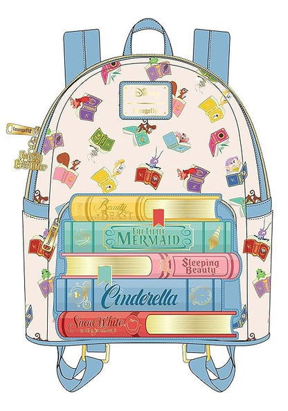 Loungefly Disney Princess Books Classics Womens Double Strap Shoulder Bag Purse, Multi, One Size, Disney Princess Books Classic Mini Backpack