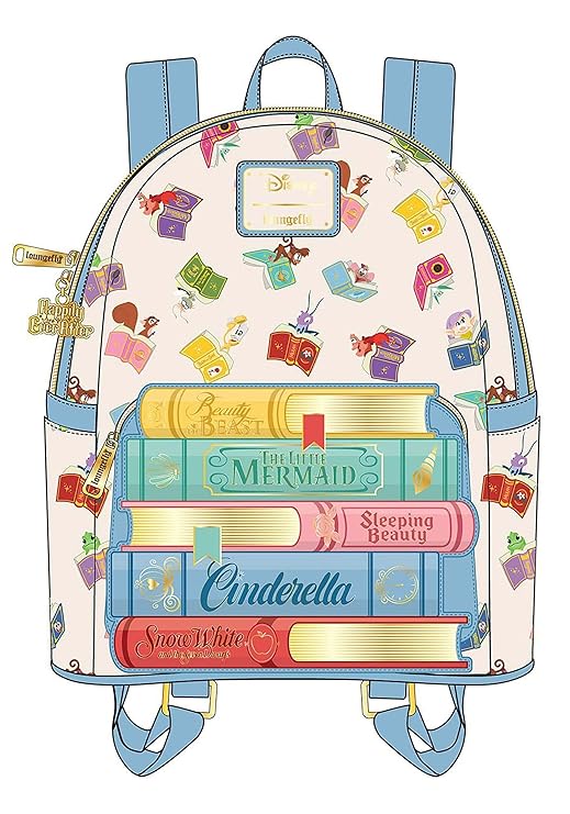 Loungefly Disney Princess Books Classics Womens Double Strap Shoulder Bag Purse, Multi, One Size, Disney Princess Books Classic Mini Backpack