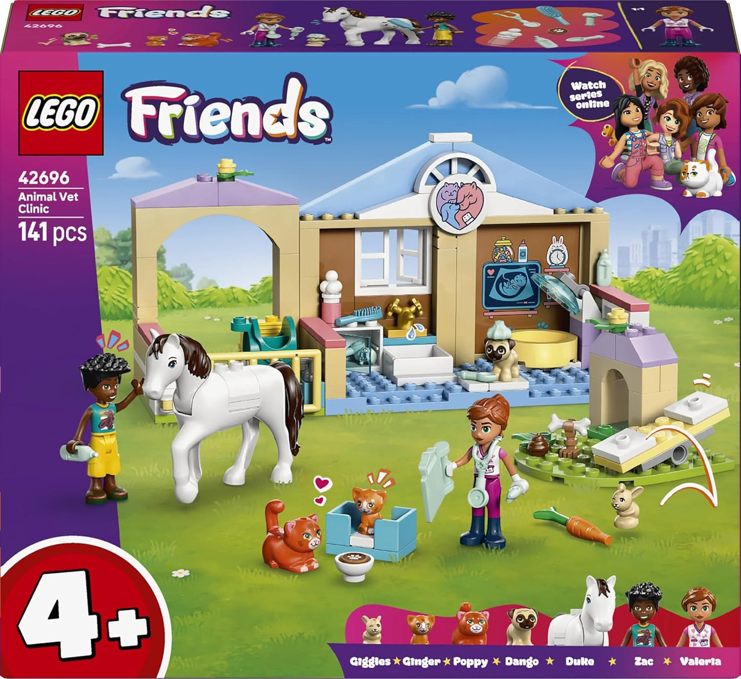 LEGO Friends Animal Vet Clinic - 2 Minidolls, Dog, Bunny, Horse, 2 Cat Figures  42696