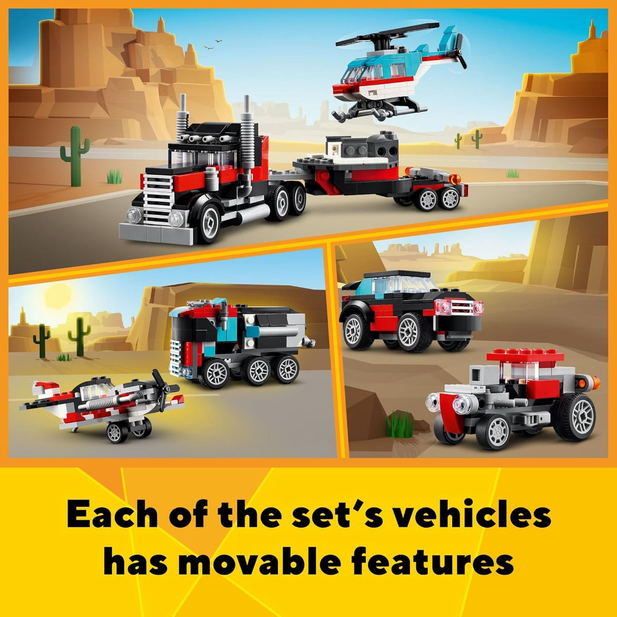 LEGO Creator 31146 Flatbed Truck with Helicopter 3-in-1 Vehicle Building Set, 270 Pieces, 7+