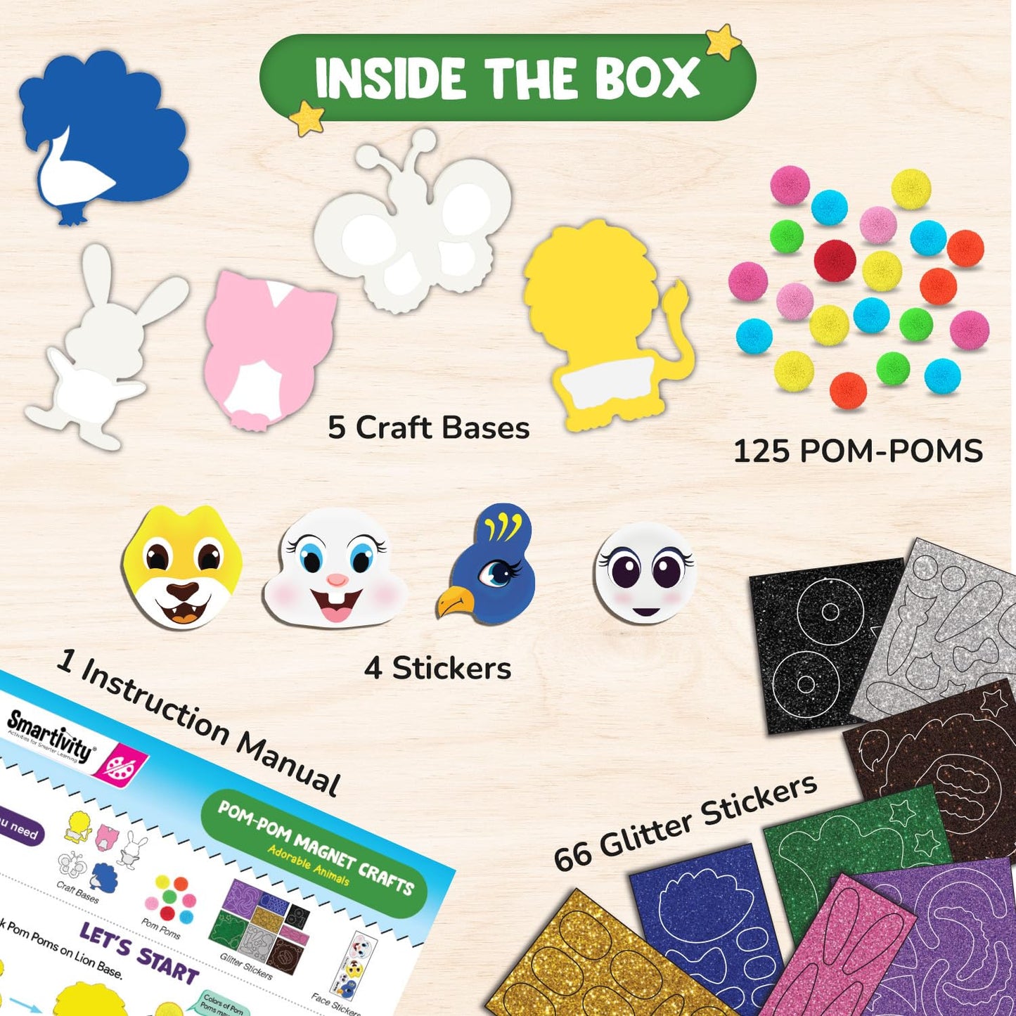 Smartivity Pom Pom Magnet Craft Kit for Kids Ages 5-10 | Adorable Animals Themed | Birthday Gift for Boys&Girls | Art&Craft Activity Kit for 5,6,7,8,9,10 Years(PACK OF 6)