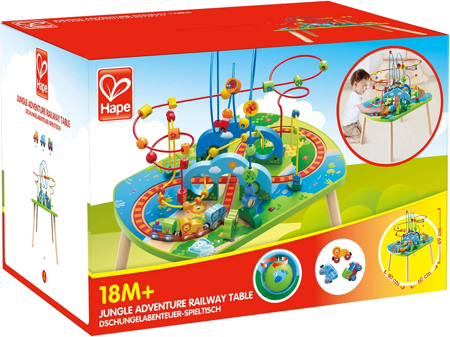 Hape E3824 Jungle Adventure Kids Toddler Wooden Bead Maze & Railway Train Track Play Table Toy for Ages 18 Months