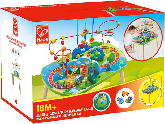 Hape E3824 Jungle Adventure Kids Toddler Wooden Bead Maze & Railway Train Track Play Table Toy for Ages 18 Months