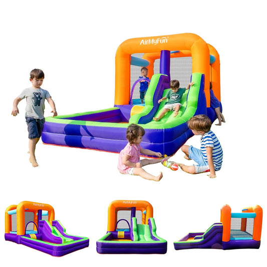 All-in-One Inflatable Bouncy Castle with Slide, Climb Wall, Ball Games & Jump Area – Kids Party Outdoor Indoor Playhouse