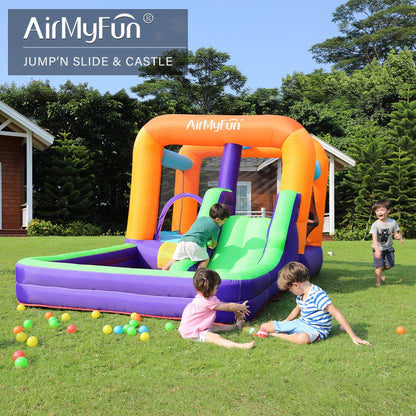 All-in-One Inflatable Bouncy Castle with Slide, Climb Wall, Ball Games & Jump Area – Kids Party Outdoor Indoor Playhouse