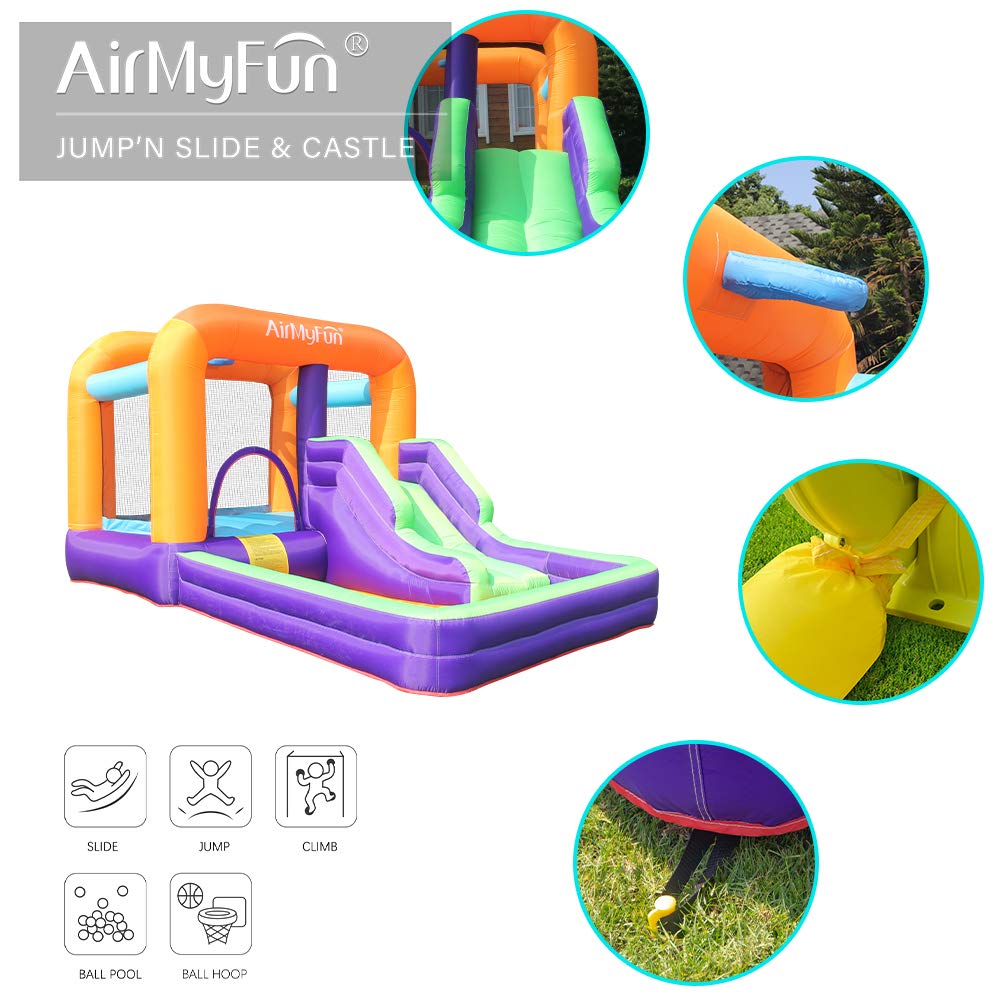 All-in-One Inflatable Bouncy Castle with Slide, Climb Wall, Ball Games & Jump Area – Kids Party Outdoor Indoor Playhouse