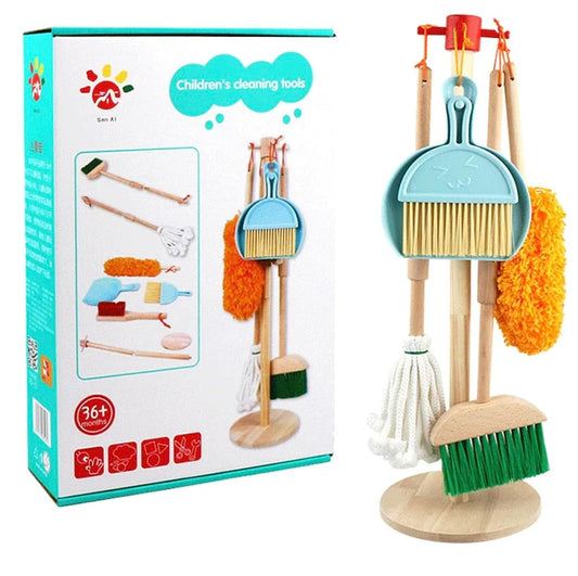 Wooden Montessori 6 Piece Cleaning Pretend and Play Mopping Toy