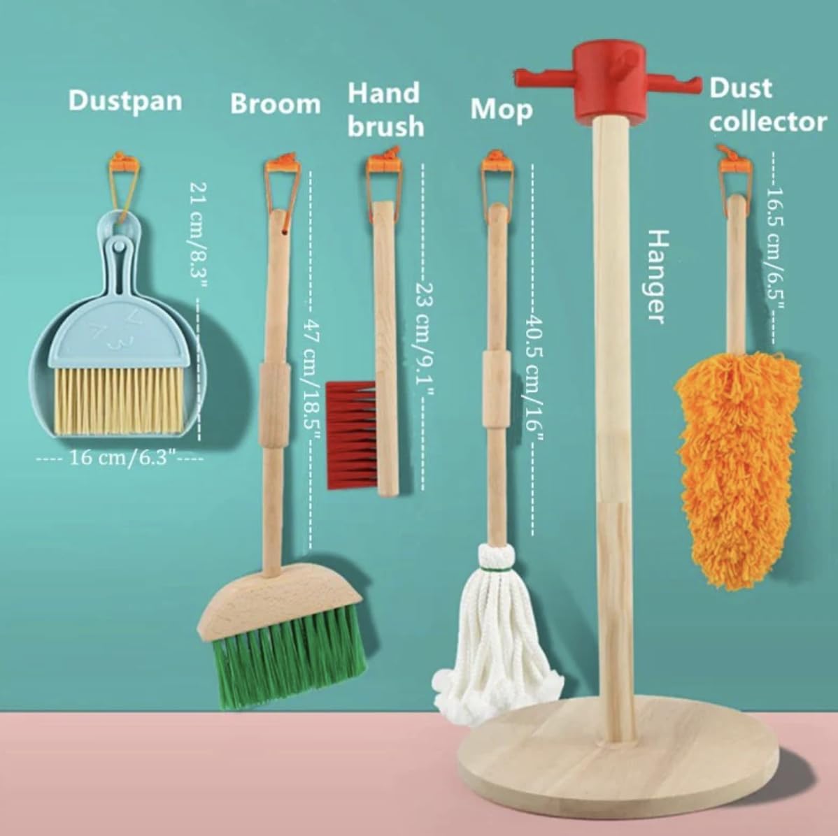Wooden Montessori 6 Piece Cleaning Pretend and Play Mopping Toy