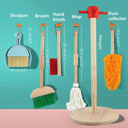 Wooden Montessori 6 Piece Cleaning Pretend and Play Mopping Toy