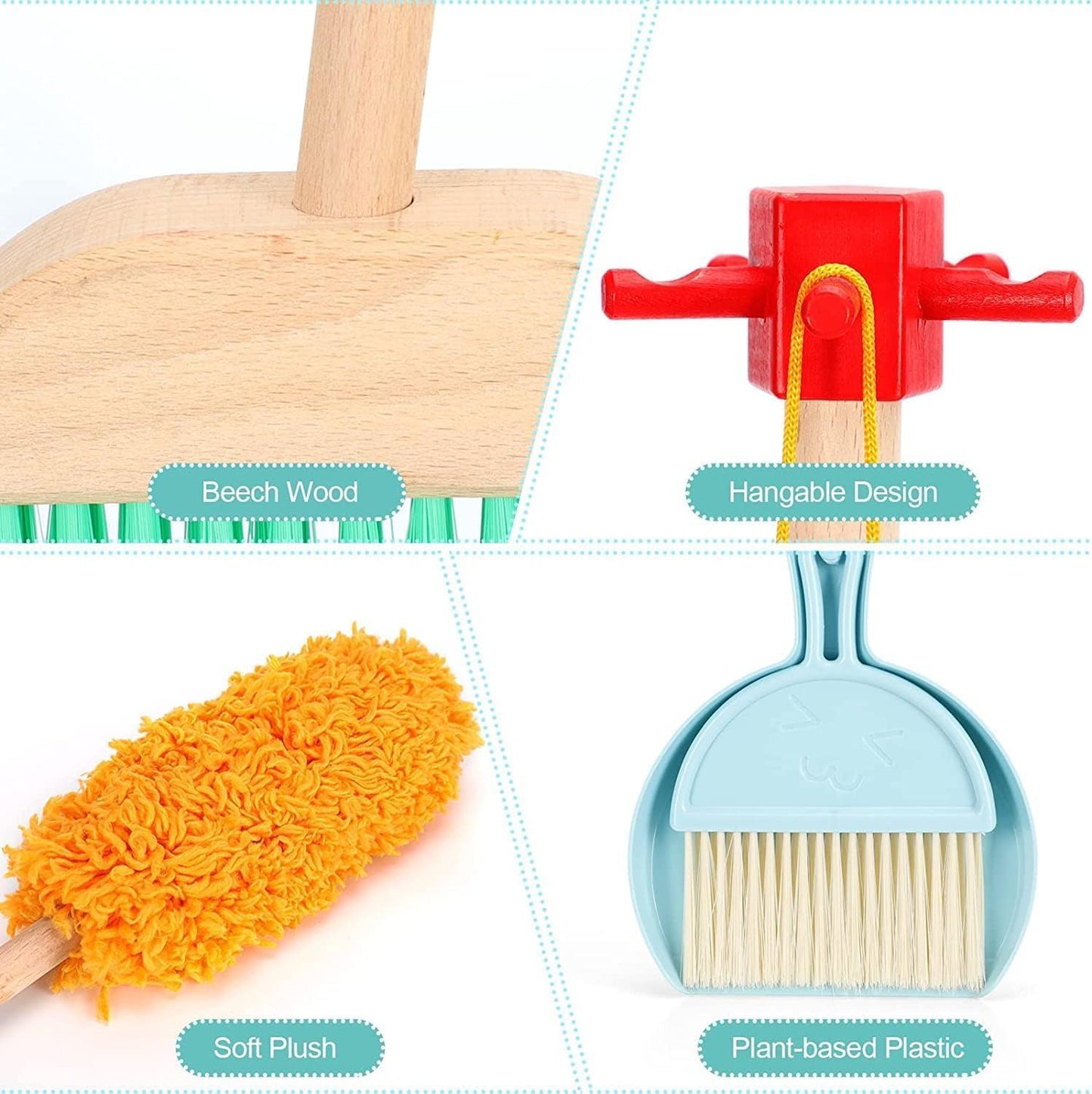Wooden Montessori 6 Piece Cleaning Pretend and Play Mopping Toy