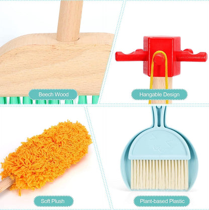 Wooden Montessori 6 Piece Cleaning Pretend and Play Mopping Toy