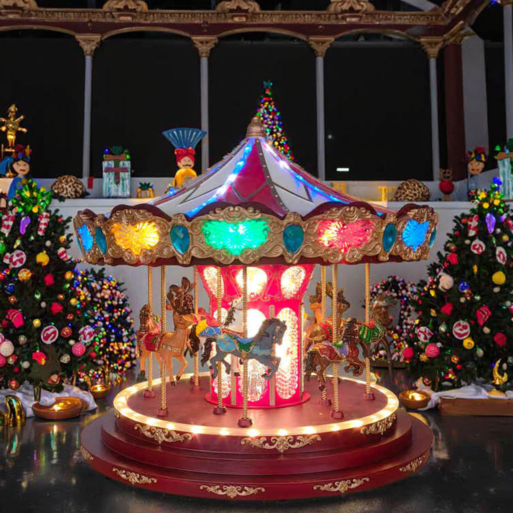 Deluxe Christmas Carousel , Musical Animated Christmas Decoration with  LED Lights , 1.5 Feet high
