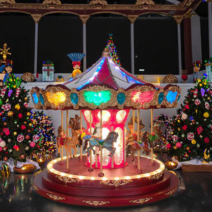 Deluxe Christmas Carousel , Musical Animated Christmas Decoration with  LED Lights , 1.5 Feet high