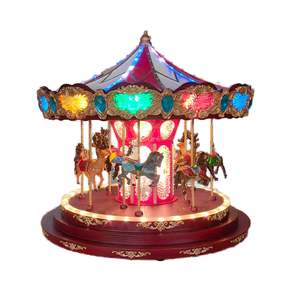 Deluxe Christmas Carousel , Musical Animated Christmas Decoration with  LED Lights , 1.5 Feet high