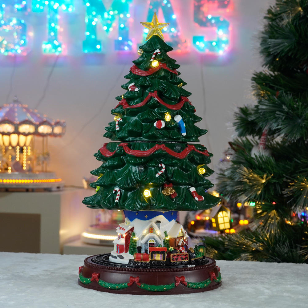 Christmas Tree Showpiece with Moving Train, Music & Up-Down Motion – Festive Centerpiece
