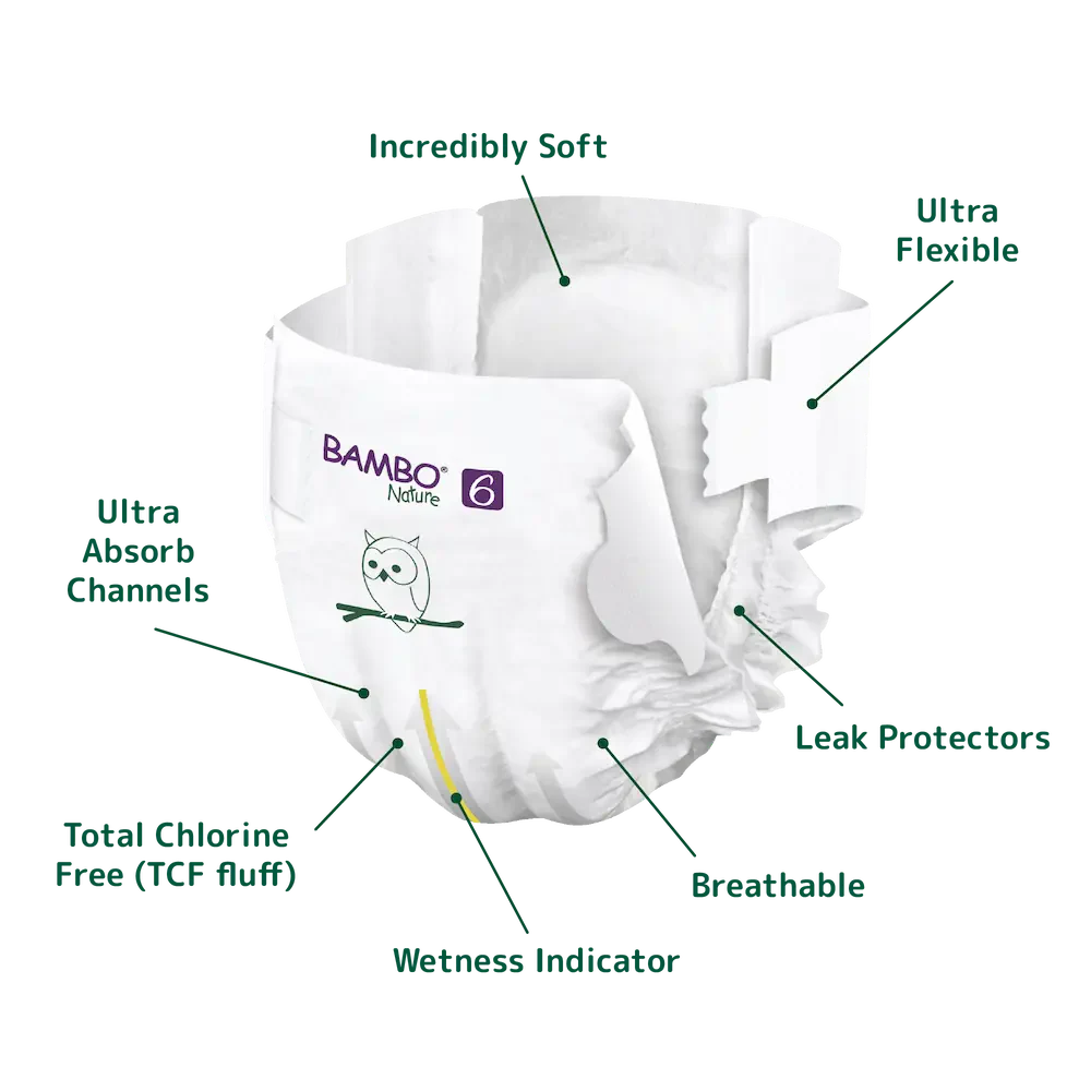 Bambo Nature Premium Baby Tape Diapers for Babies, XXL Size (16+ Kgs), Super Absorbent, Breathable, Extra Soft, Dermatologically Tested, Hypoallergenic Infant Nappies With Wetness Indicator