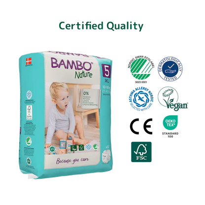 Bambo Nature Premium Baby Tape Diapers for Babies, XL Size (12-18 Kgs), Super Absorbent, Breathable, Extra Soft, Dermatologically Tested, Hypoallergenic Infant Nappies With Wetness Indicator