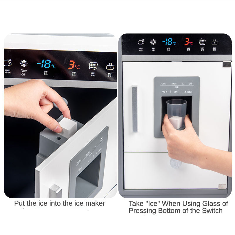 Luxury Wooden Kitchen Play Set for Kids with Ice Dispenser & Realistic Appliances – Modern Grey Pretend Play Cooking Toy with Accessories