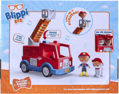 Blippi Fire Truck - Fun Vehicles with Freewheeling Features Including 3 Firefighter and Fire Dog, Sounds and Phrases - Educational Vehicles for Toddlers and Young Kids