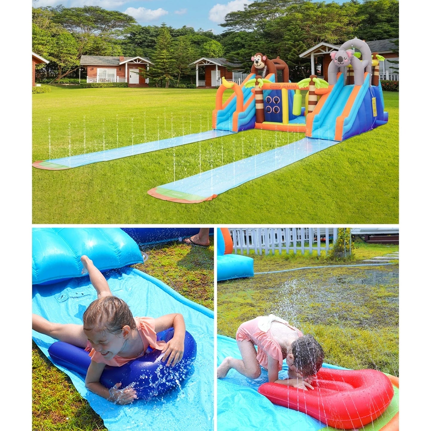Jungle Adventure Kids Water Bouncy Castle with Dual Slides & Splash Pool – Inflatable Bounce House with Water Play & Climbing Area