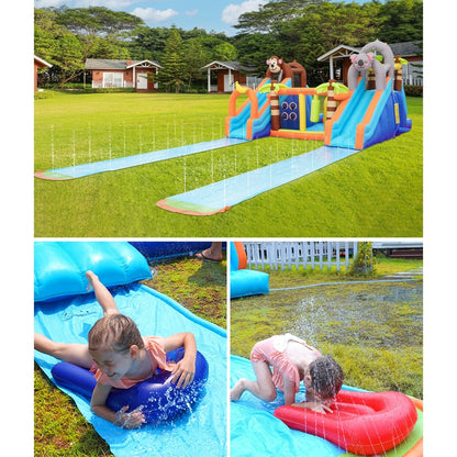 Jungle Adventure Kids Water Bouncy Castle with Dual Slides & Splash Pool – Inflatable Bounce House with Water Play & Climbing Area