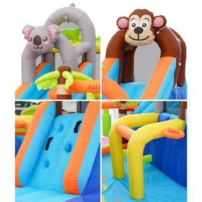 Jungle Adventure Kids Water Bouncy Castle with Dual Slides & Splash Pool – Inflatable Bounce House with Water Play & Climbing Area