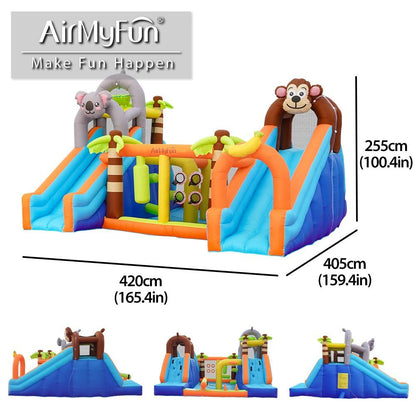 Jungle Adventure Kids Water Bouncy Castle with Dual Slides & Splash Pool – Inflatable Bounce House with Water Play & Climbing Area