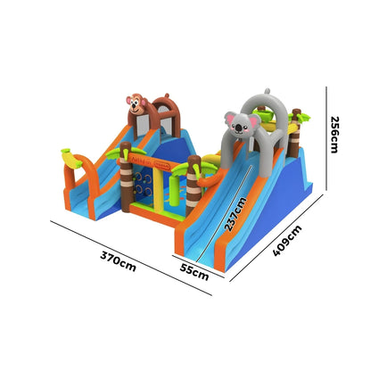 Jungle Adventure Kids Water Bouncy Castle with Dual Slides & Splash Pool – Inflatable Bounce House with Water Play & Climbing Area