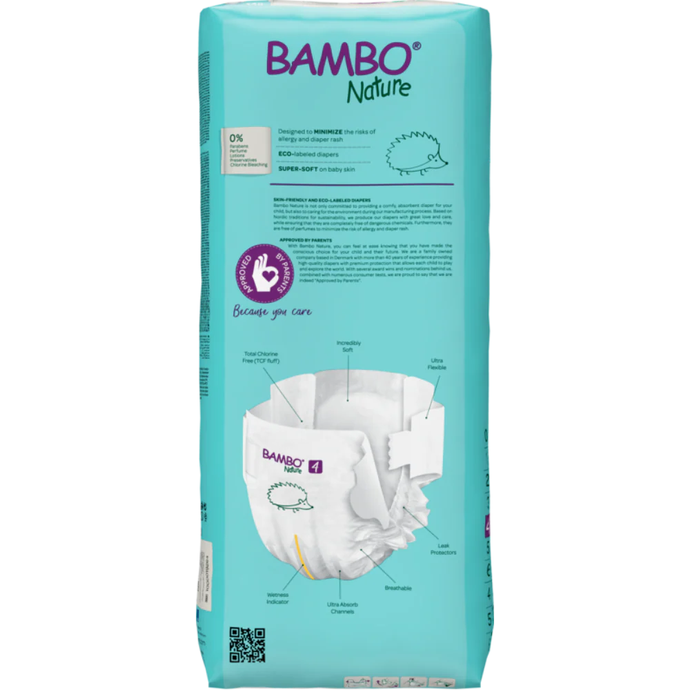Bambo Nature Premium Baby Tape Diapers for Babies, Large Size (7-14 Kgs), Super Absorbent, Breathable, Extra Soft, Dermatologically Tested, Hypoallergenic Infant Nappies With Wetness Indicator