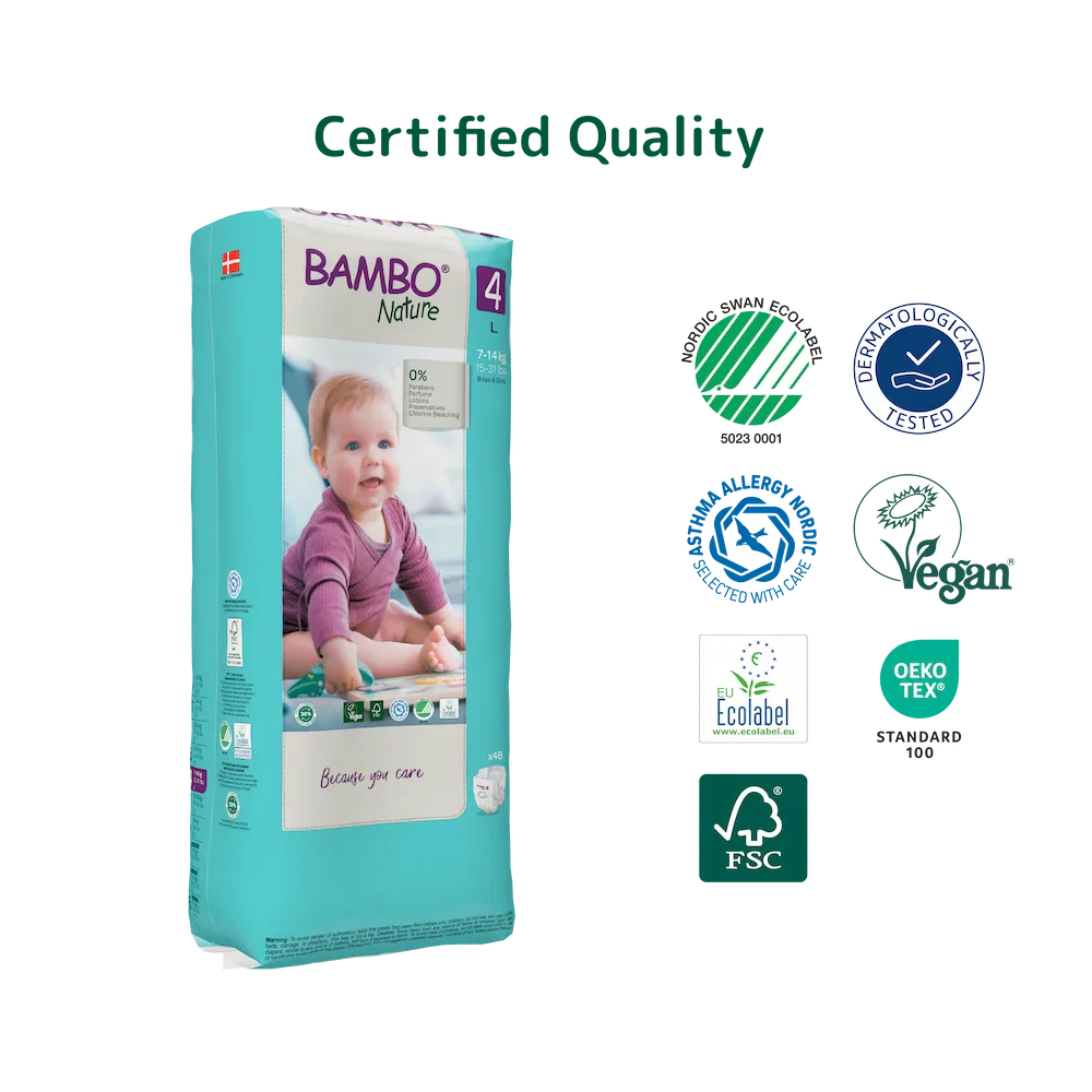 Bambo Nature Premium Baby Tape Diapers for Babies, Large Size (7-14 Kgs), Super Absorbent, Breathable, Extra Soft, Dermatologically Tested, Hypoallergenic Infant Nappies With Wetness Indicator