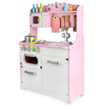 Kids Wooden Kitchen Playset with Utensils & Accessories – Interactive Pretend Cooking Set with Oven, Sink & Storage