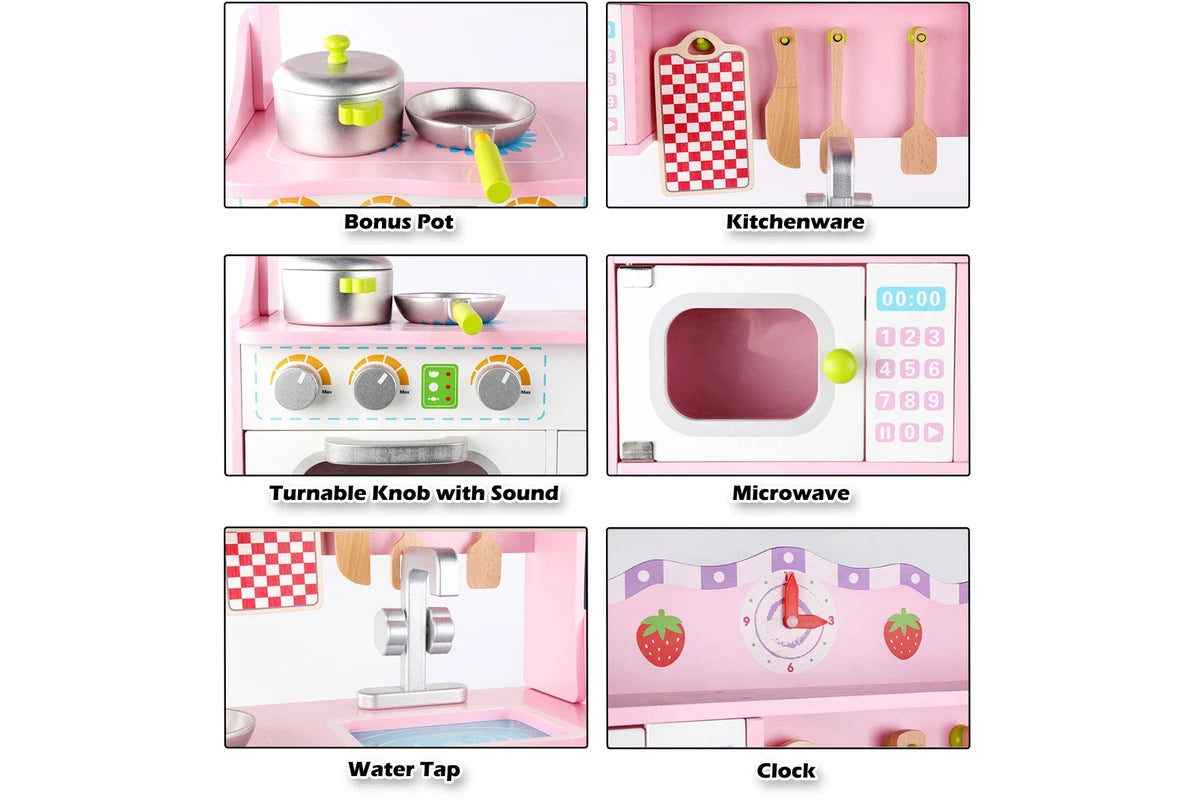 Kids Wooden Kitchen Playset with Utensils & Accessories – Interactive Pretend Cooking Set with Oven, Sink & Storage