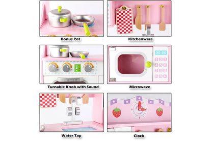 Kids Wooden Kitchen Playset with Utensils & Accessories – Interactive Pretend Cooking Set with Oven, Sink & Storage