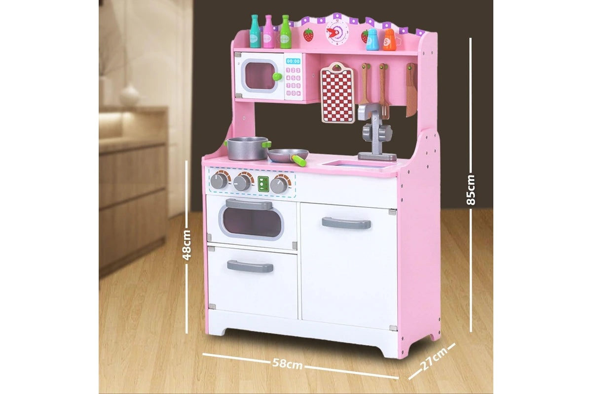 Kids Wooden Kitchen Playset with Utensils & Accessories – Interactive Pretend Cooking Set with Oven, Sink & Storage