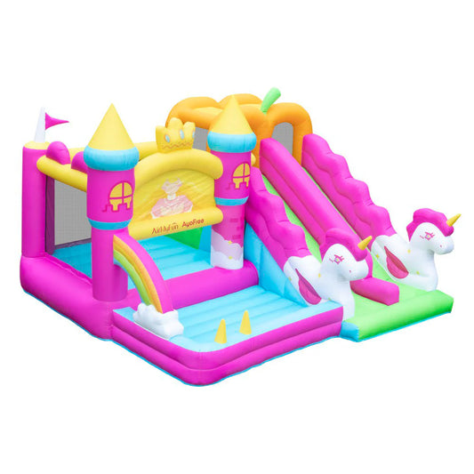 Magical Unicorn Kids Bouncy Castle with Double Slide & Jumping Area – Inflatable Bounce House with Climber & Hoop