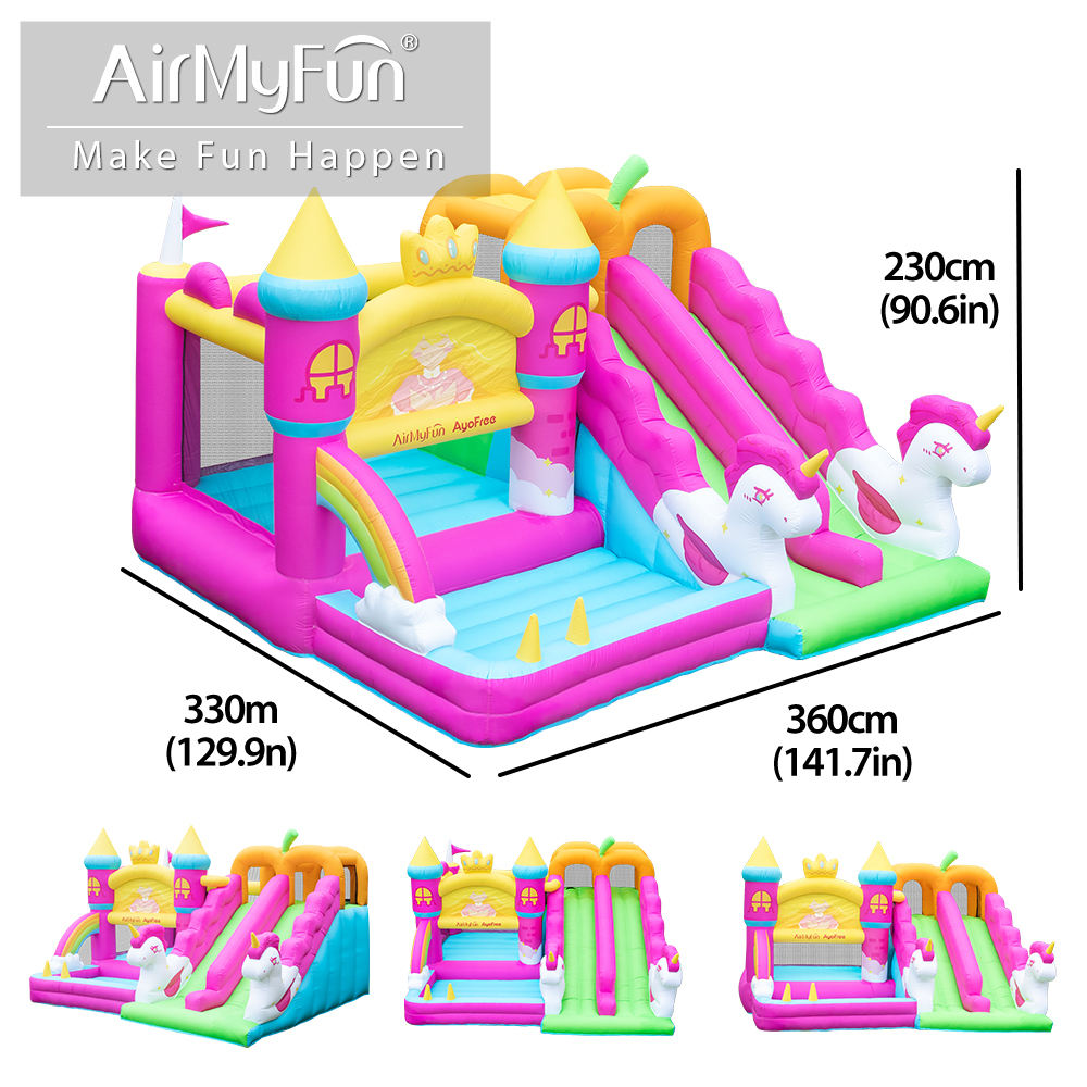 Magical Unicorn Kids Bouncy Castle with Double Slide & Jumping Area – Inflatable Bounce House with Climber & Hoop