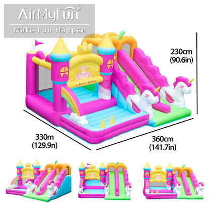 Magical Unicorn Kids Bouncy Castle with Double Slide & Jumping Area – Inflatable Bounce House with Climber & Hoop