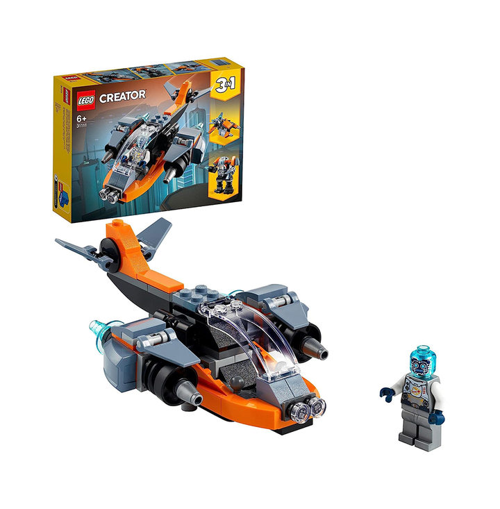 LEGO 31111 Kid's Creator 3 in 1 Cyber Drone Building Set with Cyber Mech and Scooter, Space Toys 6 Years Old, Multicolor