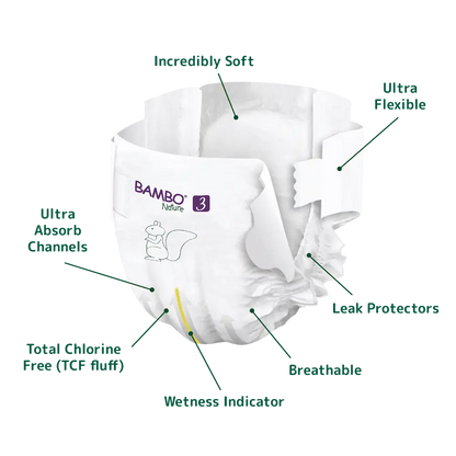 Bambo Nature Premium Baby Tape Diapers for Babies, Medium Size (4-8 Kgs), Super Absorbent, Breathable, Extra Soft, Dermatologically Tested, Hypoallergenic Infant Nappies With Wetness Indicator