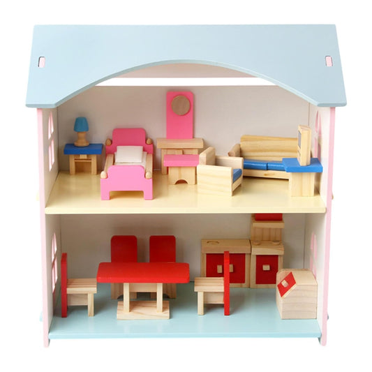 Classic Wooden Doll House Toy Set with Mini Furniture – Double Storey Kids Dollhouse for Imaginative Role Play