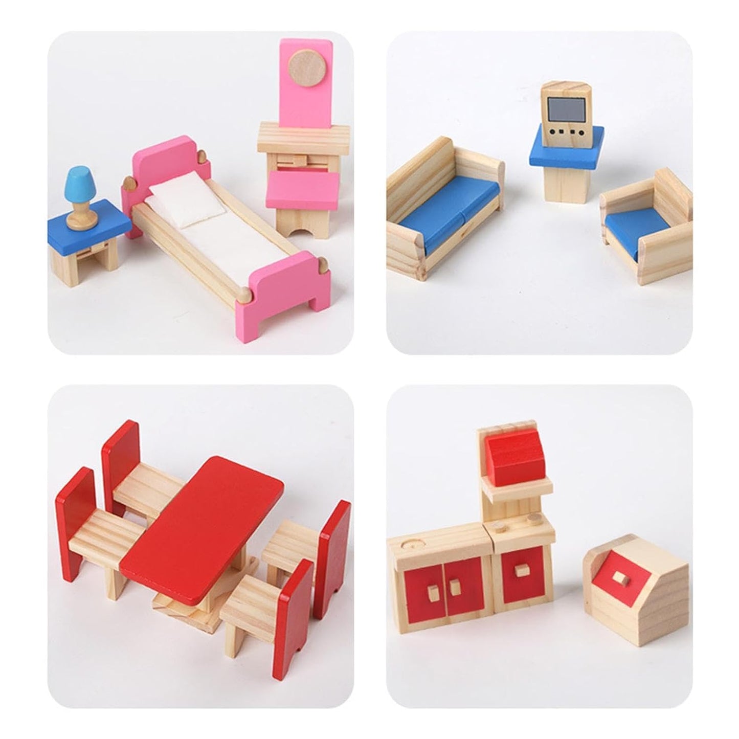 Classic Wooden Doll House Toy Set with Mini Furniture – Double Storey Kids Dollhouse for Imaginative Role Play