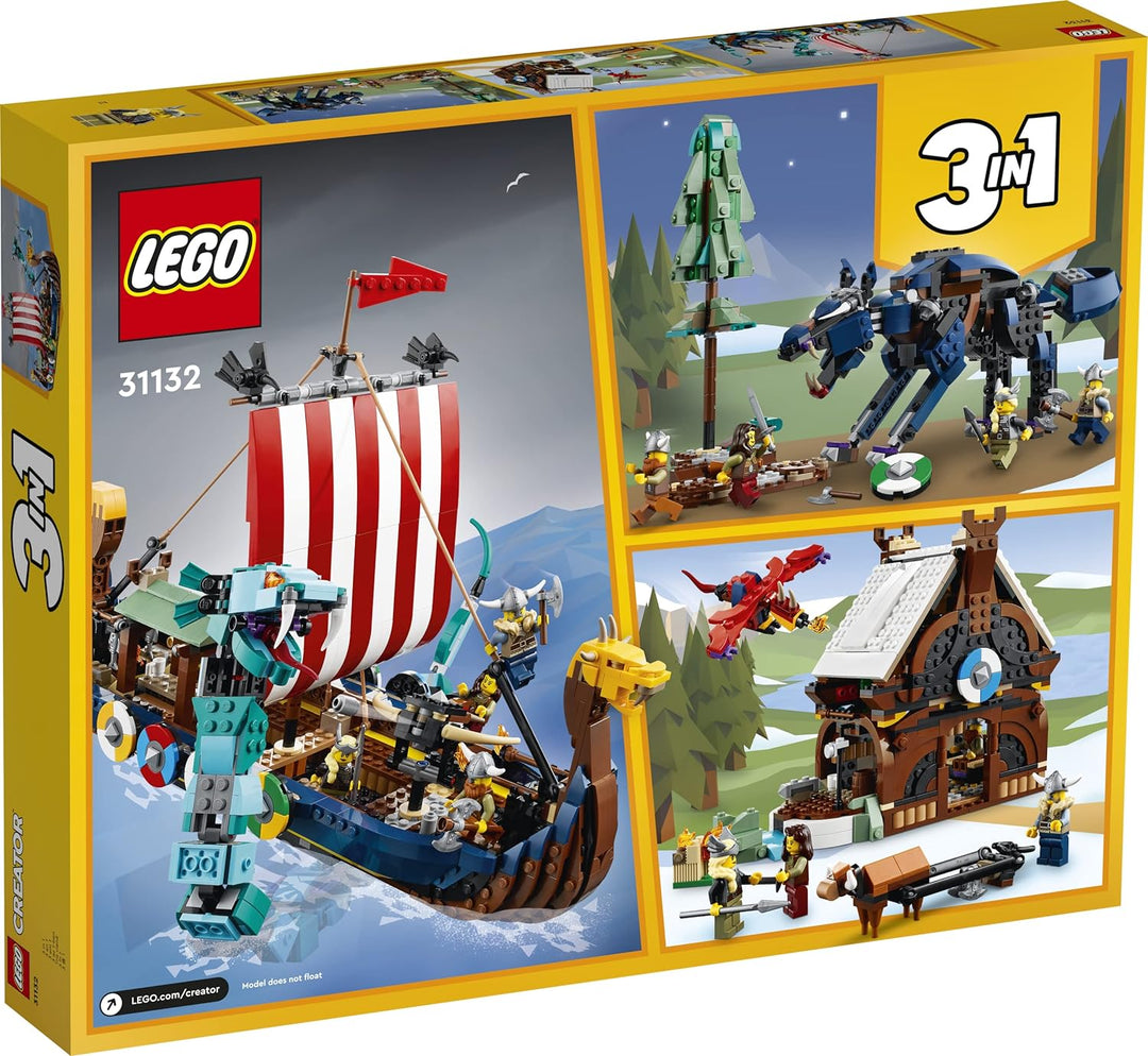 LEGO Creator 3in1 Viking Ship&The Midgard Serpent 31132 Building Kit (1,192 Pcs),Multicolor