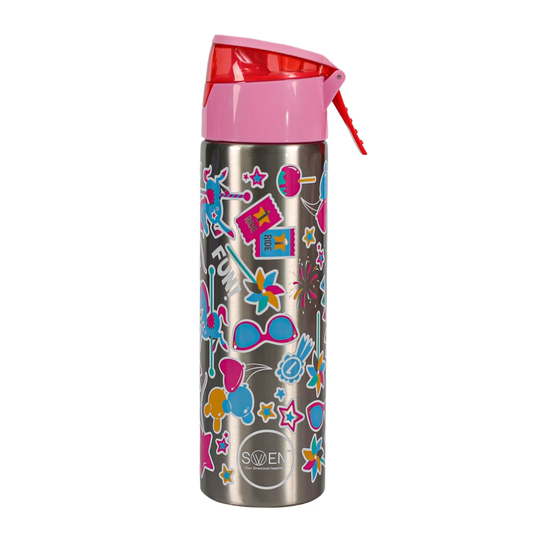 Insulated Stainless Steel Mist / Spray Bottle for kids , 600 ML , Silver graffiti