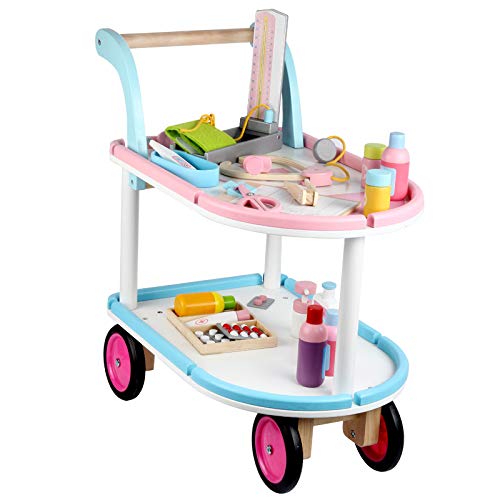 Toys Uncle Doctors Kit Medical Trolley Wooden Toy in with Wheels Role Play Fun Playset for Kids Boys Girls Age 3 Years and Up