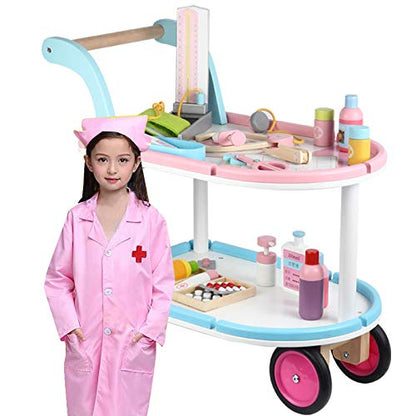 Toys Uncle Doctors Kit Medical Trolley Wooden Toy in with Wheels Role Play Fun Playset for Kids Boys Girls Age 3 Years and Up