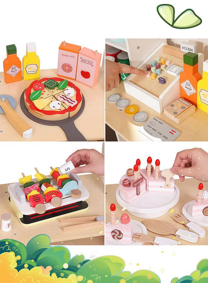 Premium Wooden Kids Ice Cream Cart Playset with Wheels, Canopy & Pretend Dessert Accessories